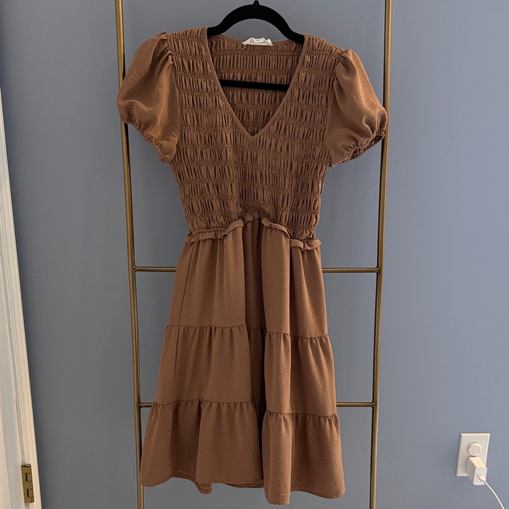 PinkBlush Maternity Brown Smocked Dress